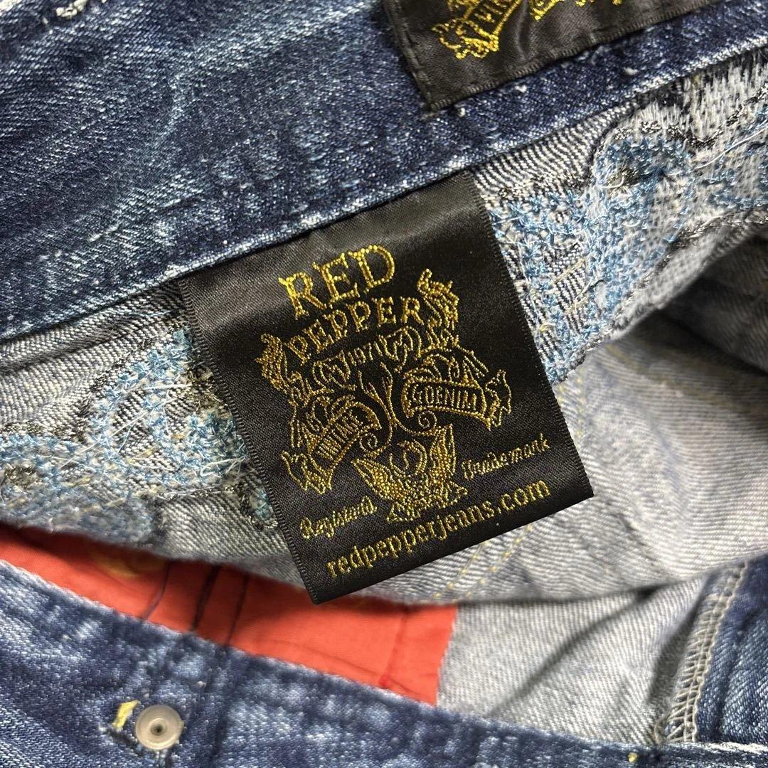 RED PEPPER ビジュー ブーツカット デニム ダメージ ジーンズ ブルー