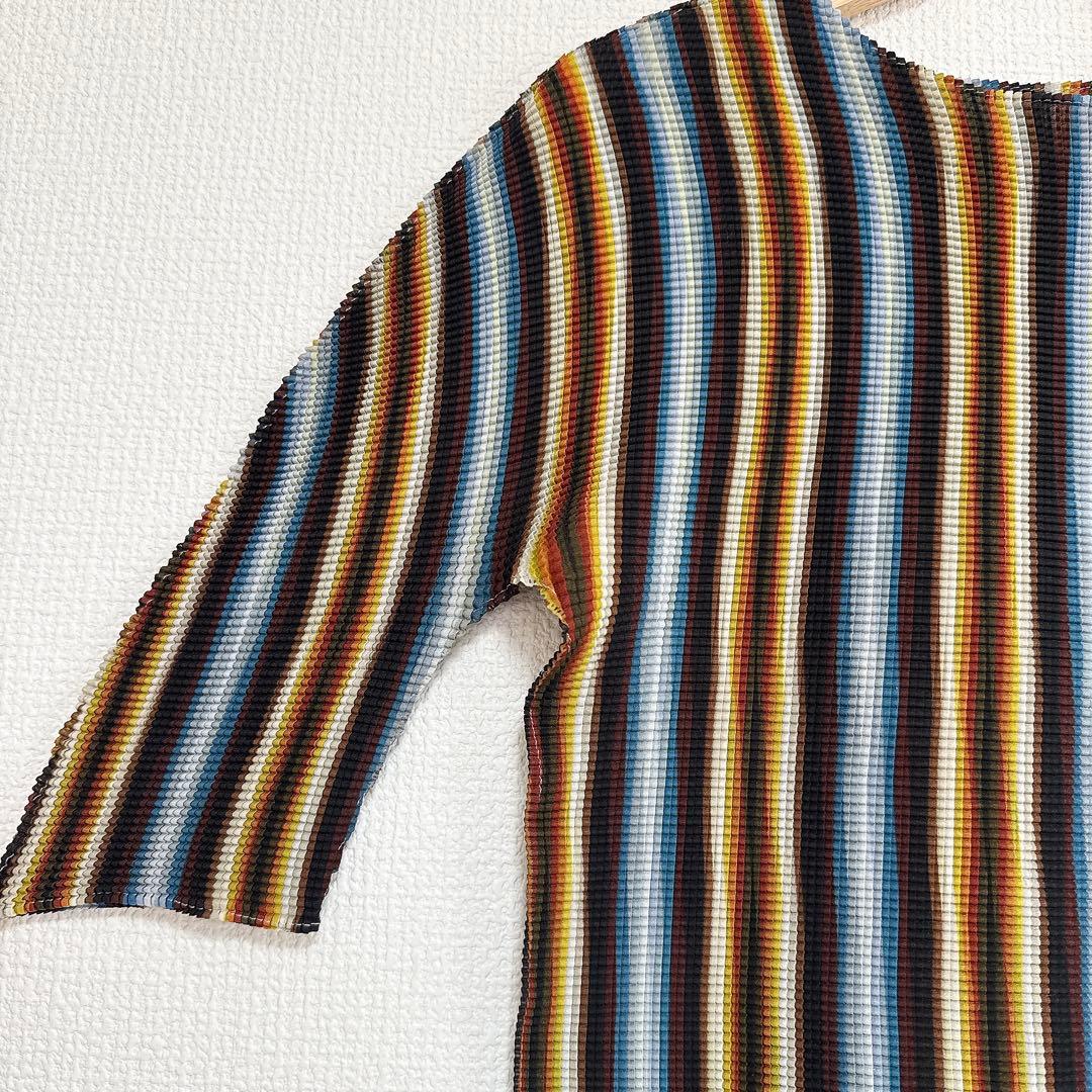 【美品】me ISSEY MIYAKE ストライプ プリーツ カットソー