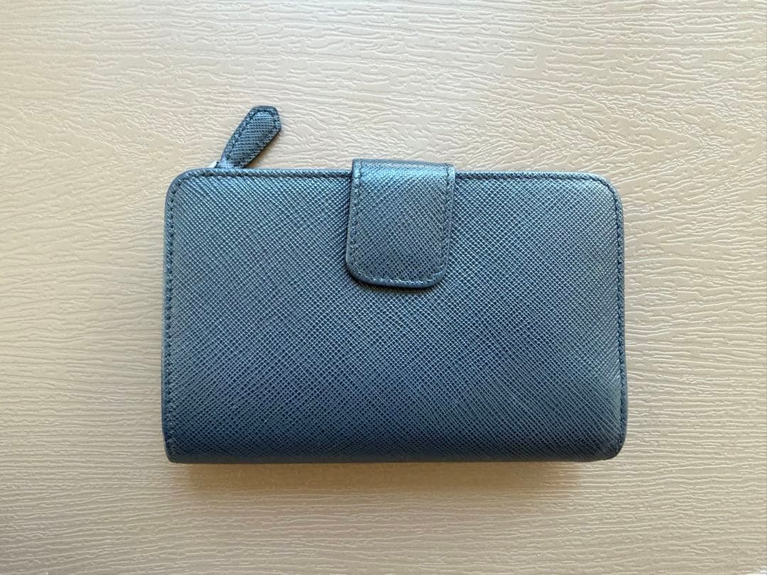 PRADA 二つ折り財布 ネイビー サフィアーノ　レザー　バイカラー