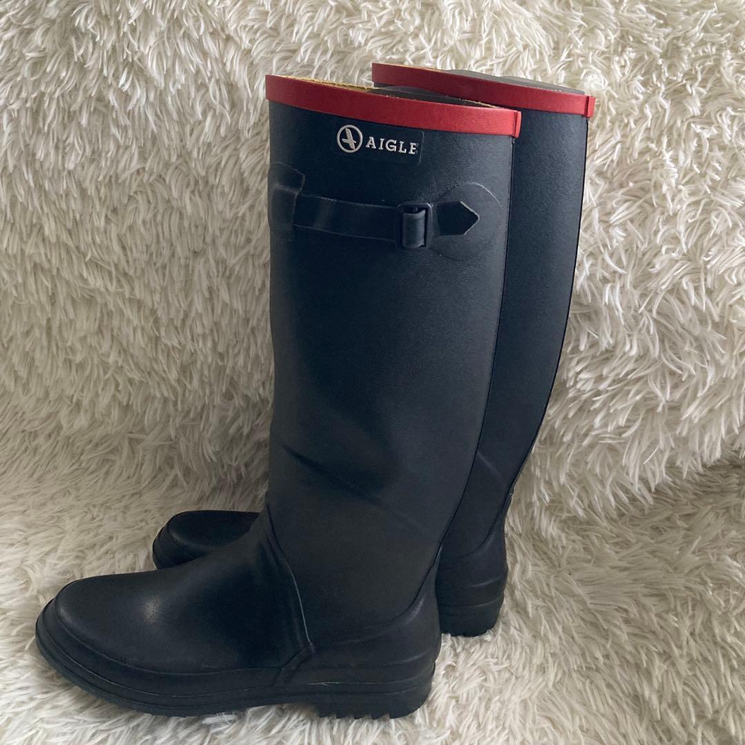 AIGLE 長靴 ブラック/レッド シャンタベル　37