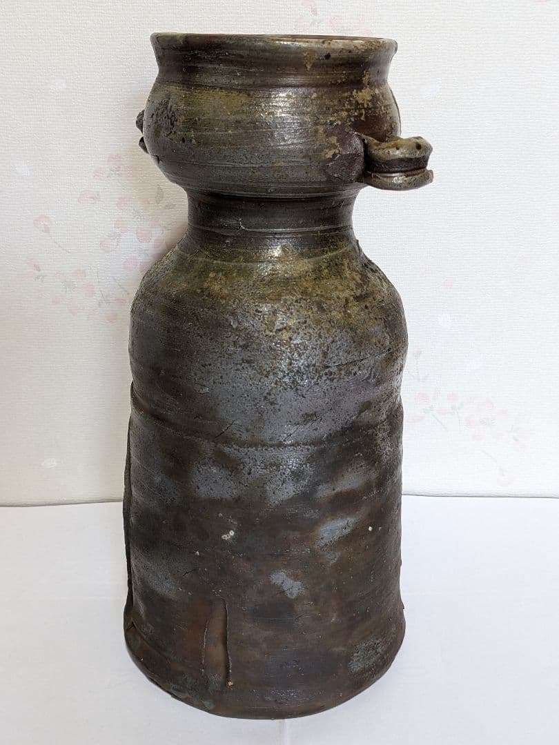 ♦備前焼 双耳瓶 花瓶 作家物 花器 花活け 置物飾り 骨董品