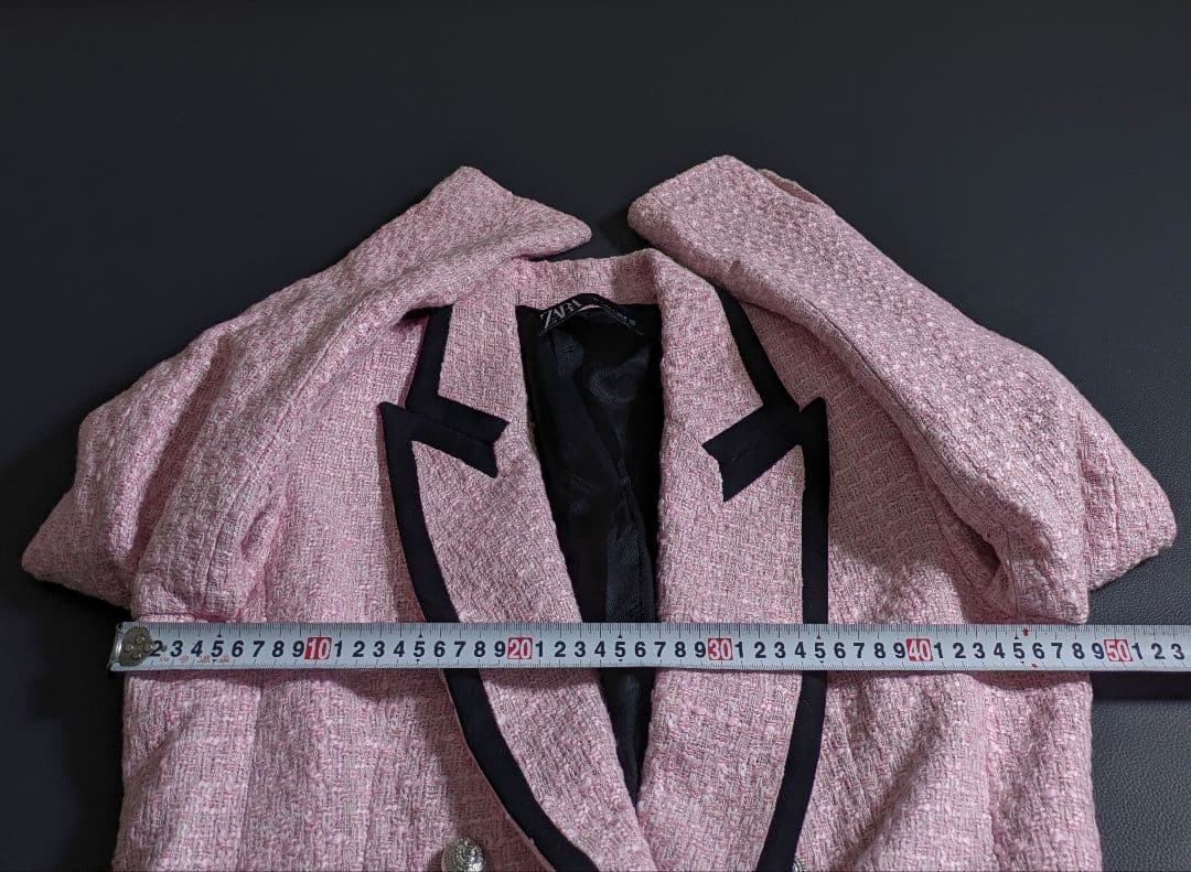 新品◎ZARA／コントラストパイピングテクスチャージャケット ツイード ピンク