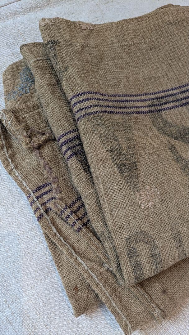 1909年 フランスアンティーク 穀物袋 麻袋 継ぎはぎ 襤褸 ボロ ジュート