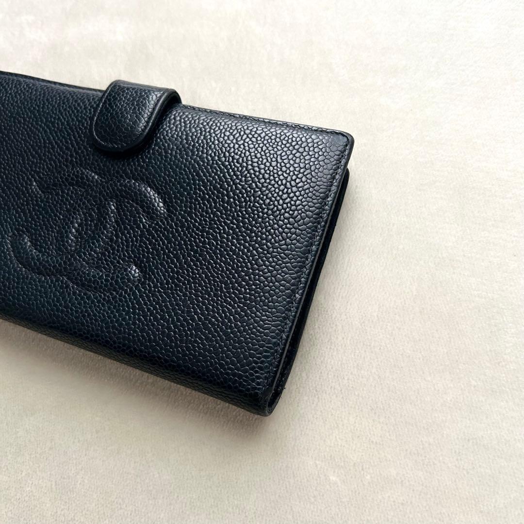 CHANEL シャネル 二つ折り財布 がま口 キャビアスキン 黒
