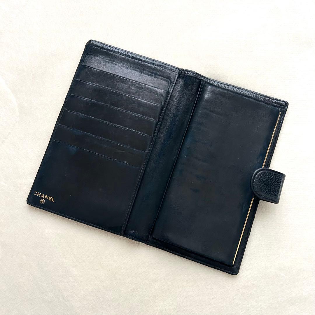 CHANEL シャネル 二つ折り財布 がま口 キャビアスキン 黒