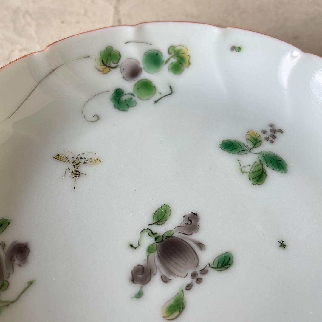 【新品未使用】陶芸家中尾郁夫　色絵輪花蜂花紋五寸皿