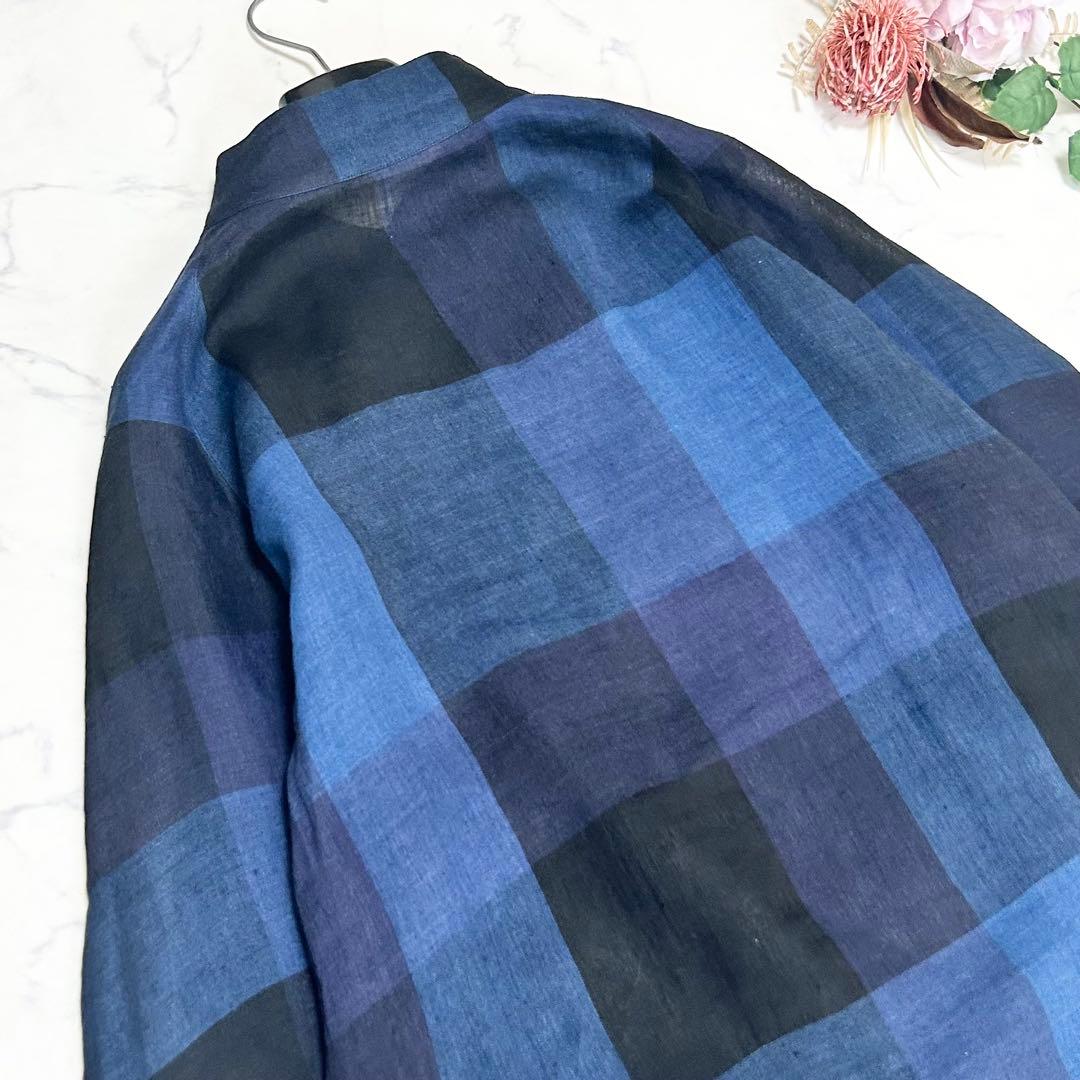 石見銀山 群言堂 登美 リネンライトアウター コート チェック 麻100%