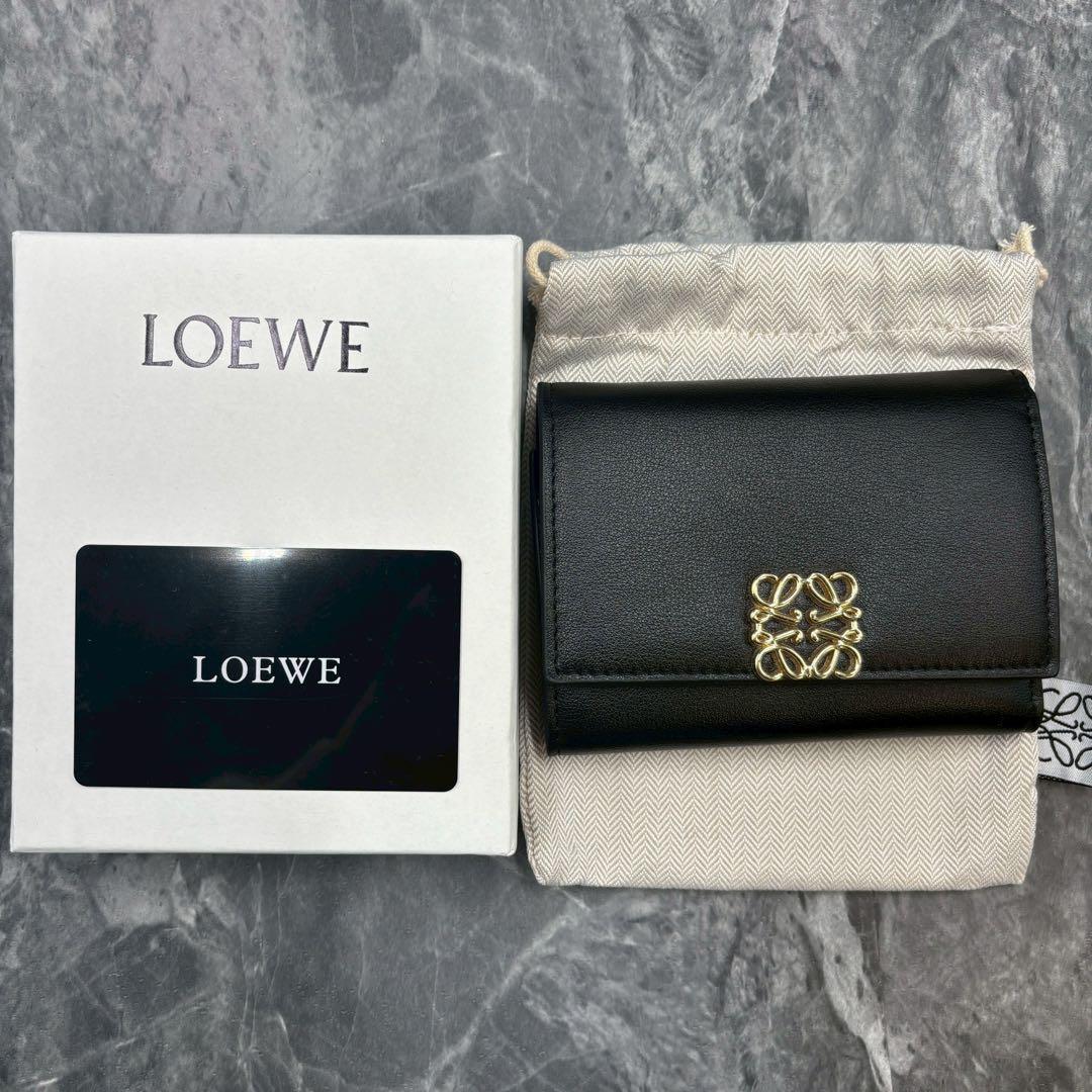 極美品✨ ゴールド金具✨箱付き　ロエベ　アナグラム　トライフォールド　折り財布