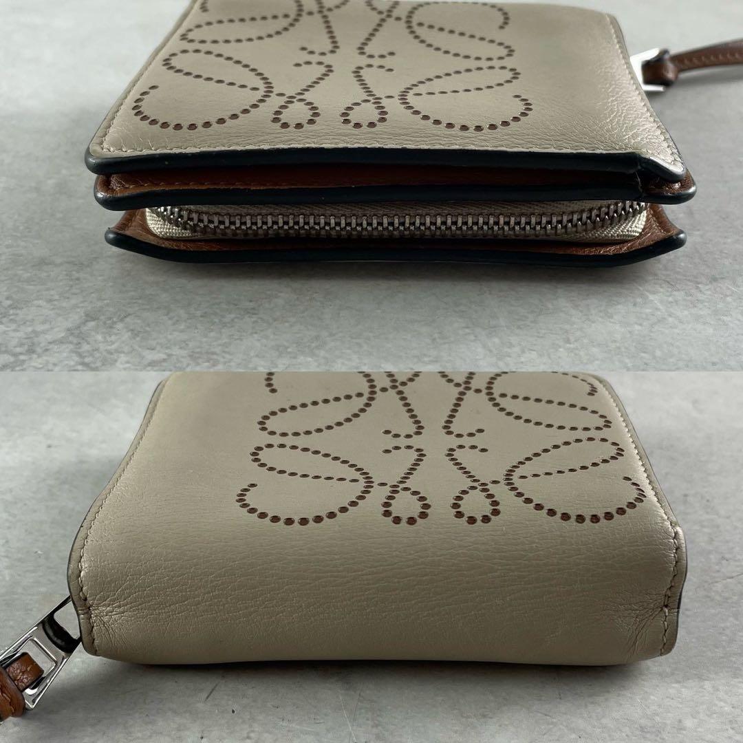 【美品/保存袋】ロエベ コンパクト ジップウォレット ハニーベージュ 折り財布