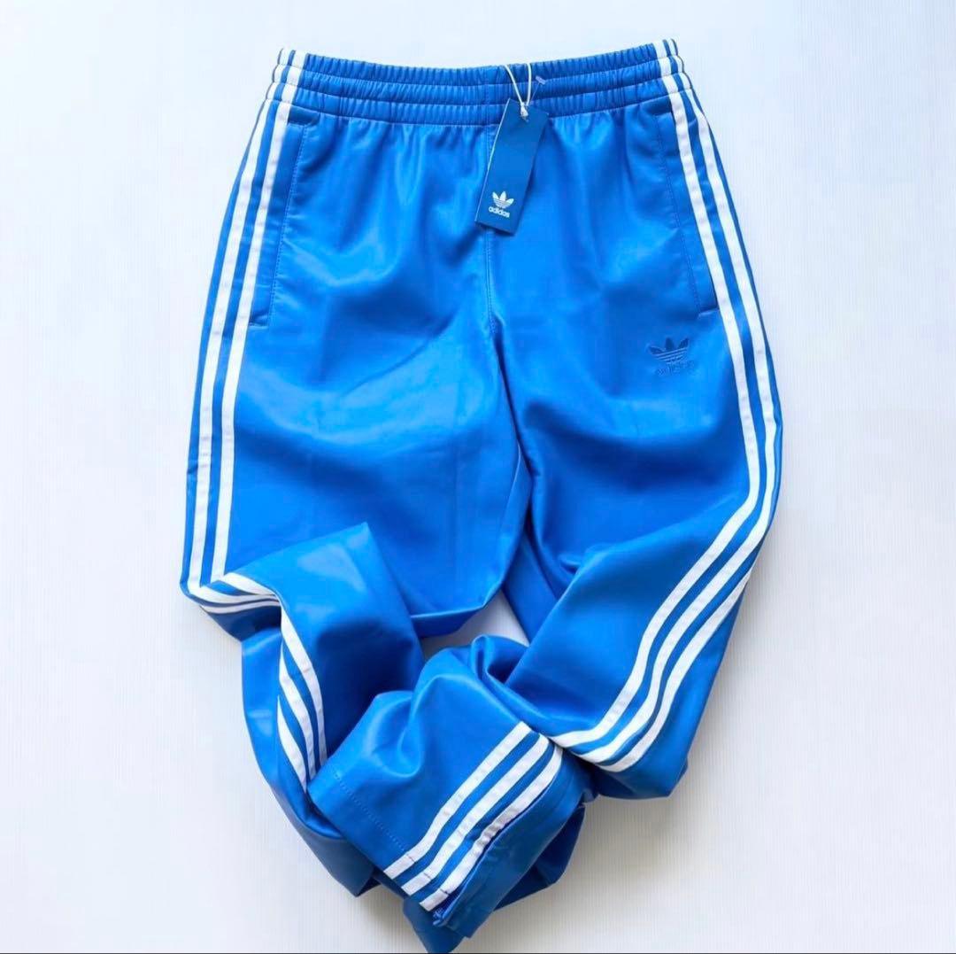 新品　adidas フェイクレザー ファイヤーバード トラックパンツ青2XL