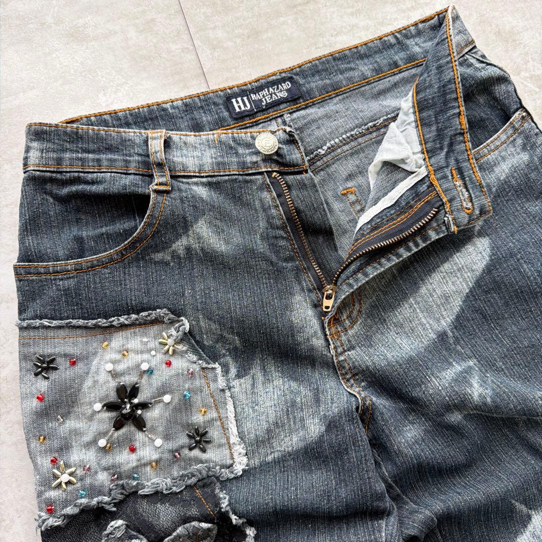 パンツ 00s Flare Denim Lace Beads Gimmick Y2K