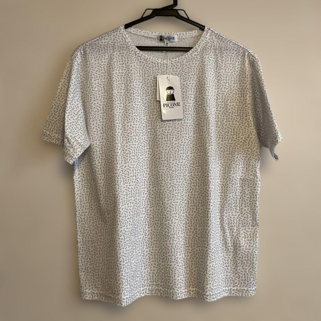 新品 未使用 ピッコーネ 接触冷感 半袖Tシャツ 白地グレー系 L