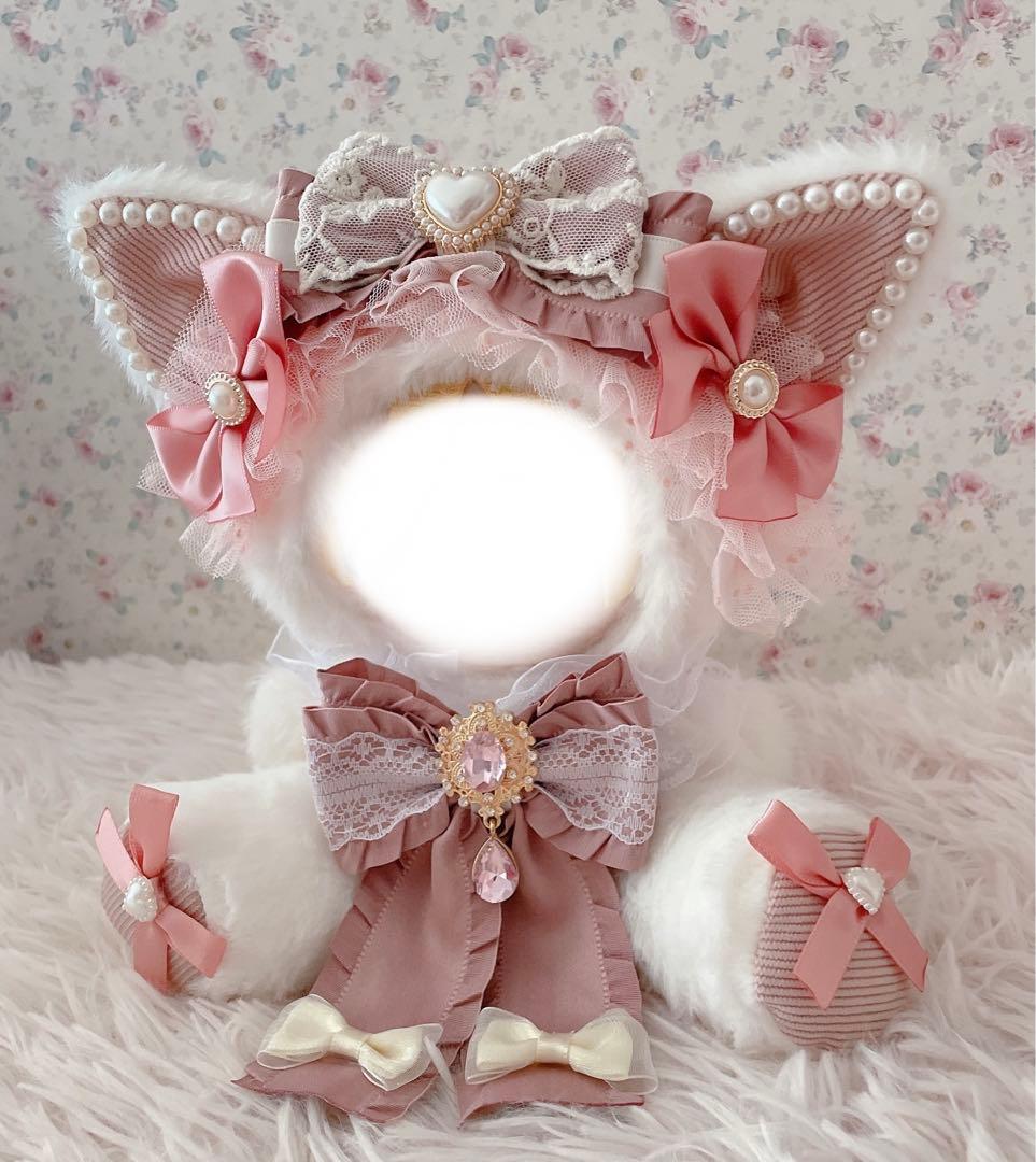 １６cm♡おすわりver.ぬい服♡猫の着ぐるみ♡姫系ぬいぐるみ♡ホワイトピンク