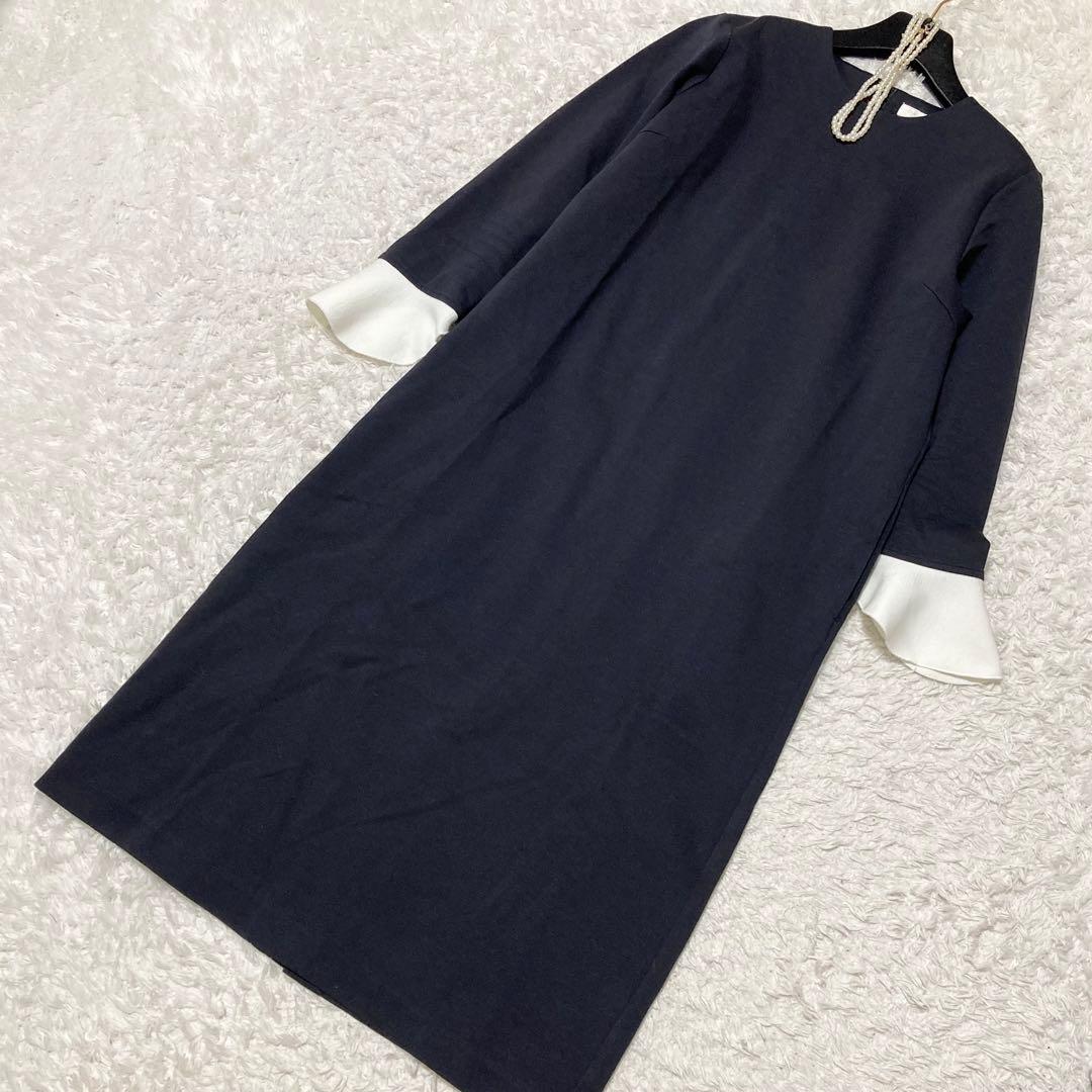 Ballsey ニットコンビポンチ クルーネックワンピース 36 ネイビー