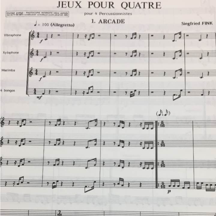 アンサンブル楽譜 打楽器4重奏「JEUX POUR QUATRE」