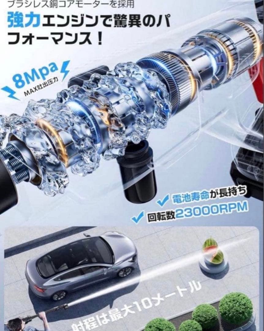 コードレス　高圧洗浄　充電式 21V 洗車　ベランダ外壁軽量 持ち運び