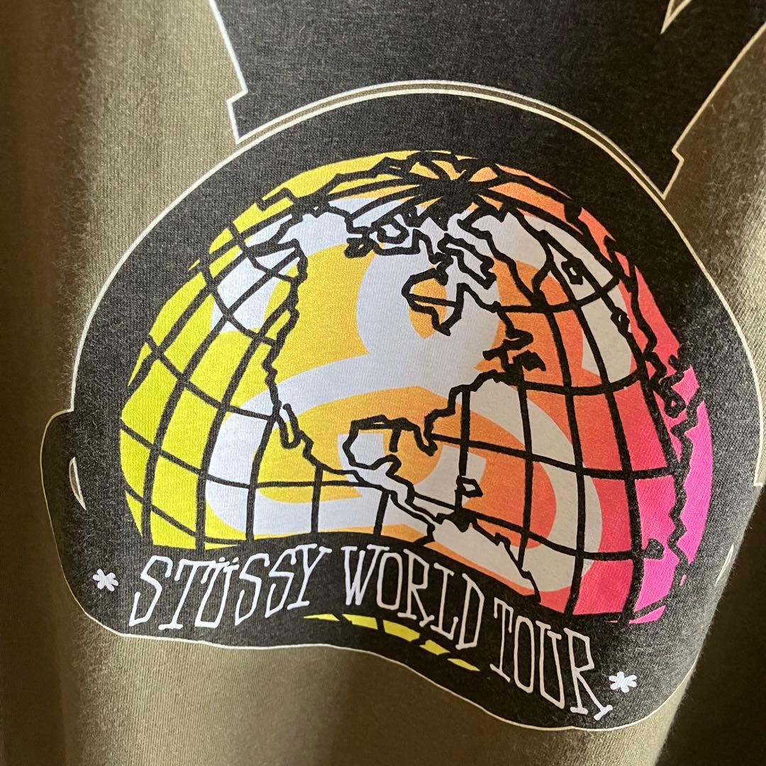 00's オールドステューシー 折れクラウン ワールドツアーtシャツ カーキXL