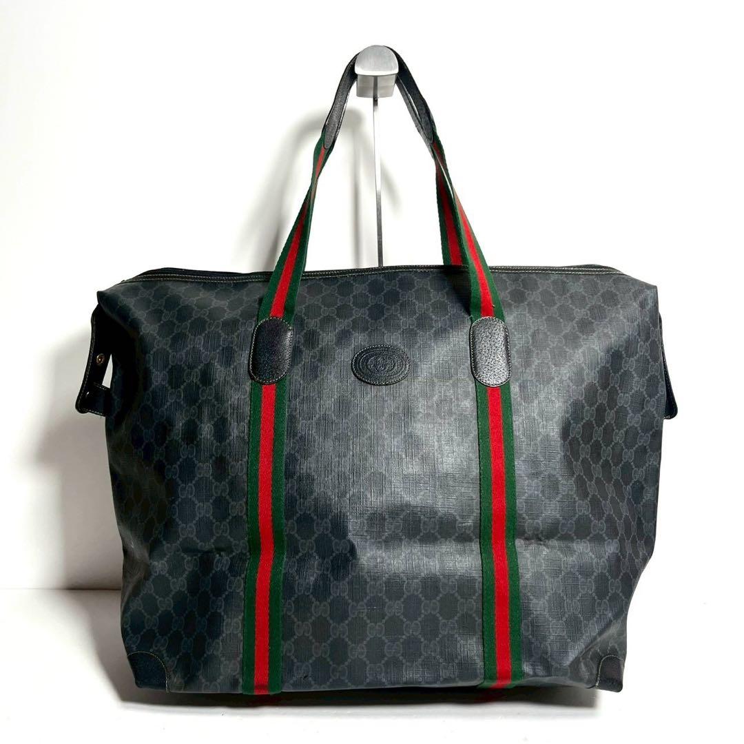 【美品✨】グッチ ボストンバッグ シェリーライン GGスプリーム 肩掛け 黒
