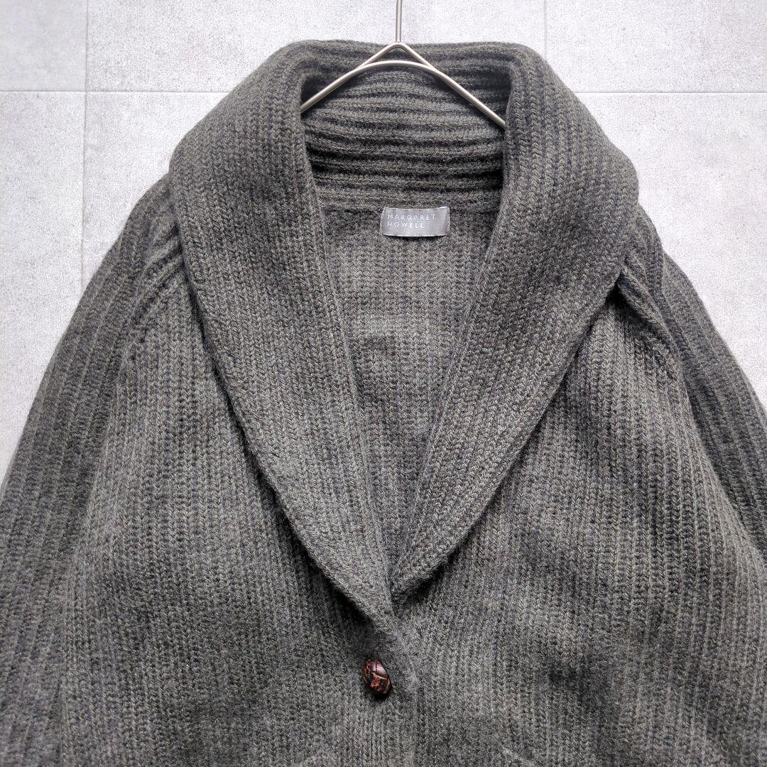マーガレットハウエル カシミヤ シルク ニット カーディガン グレー リブニット