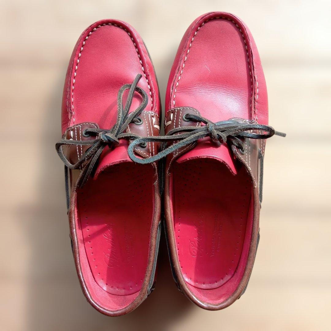 パラブーツ　Paraboot　赤レザー　デッキシューズ