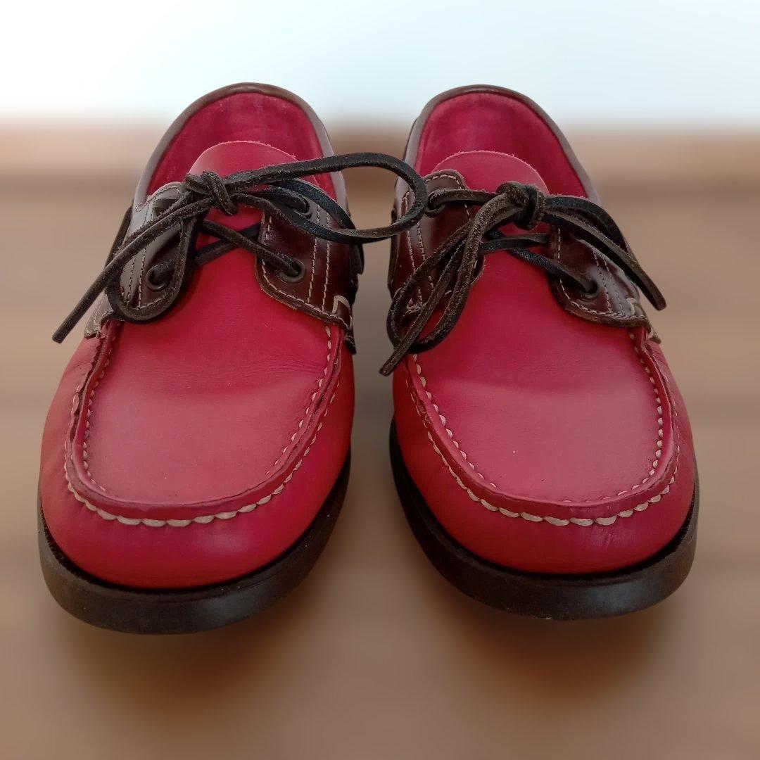 パラブーツ　Paraboot　赤レザー　デッキシューズ