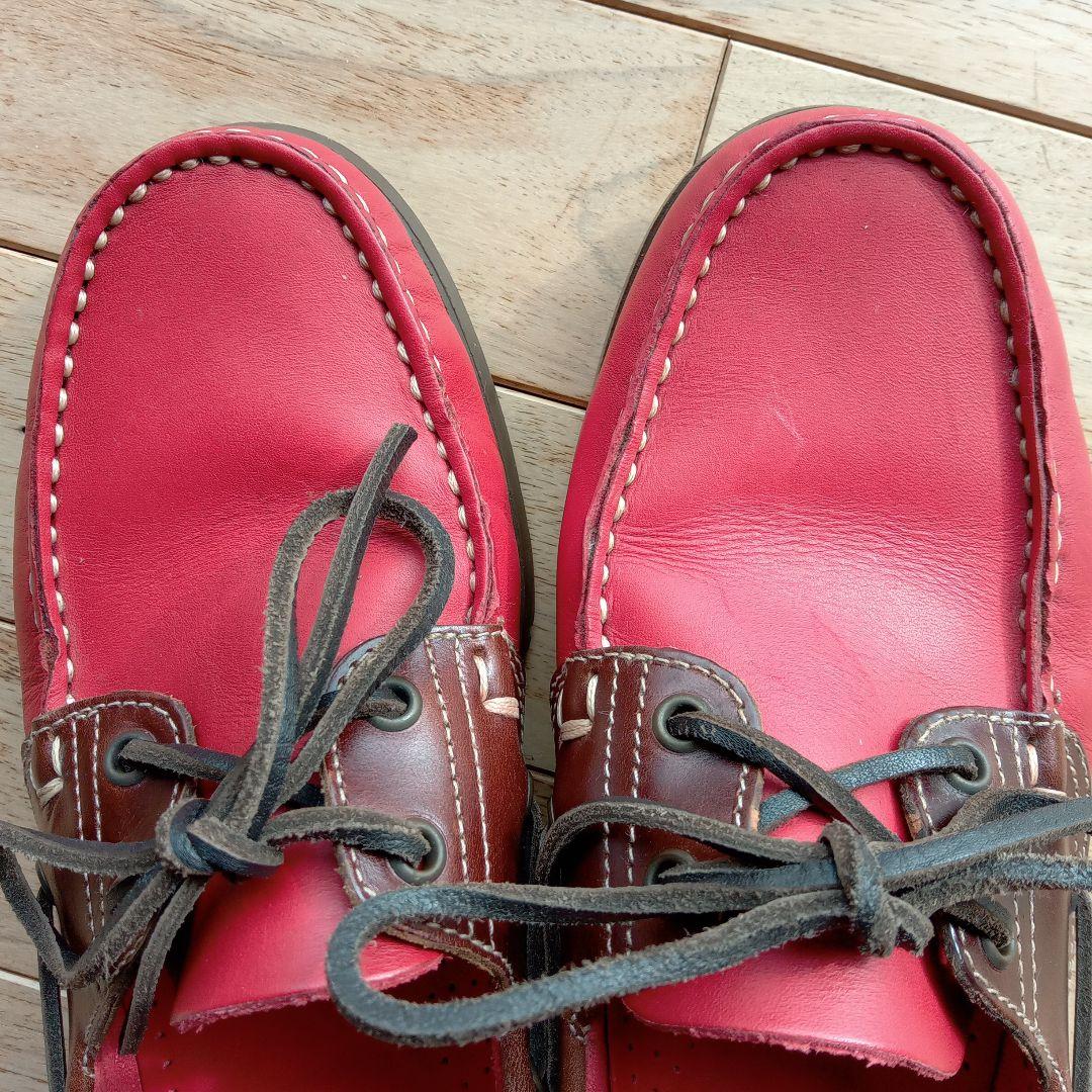 パラブーツ　Paraboot　赤レザー　デッキシューズ