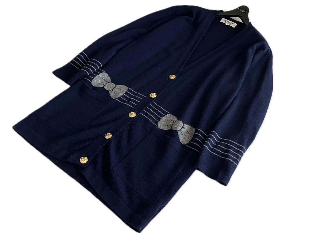 良品 GRES グレ カシミヤ 100% ロングカーディガン 金ボタン ニット