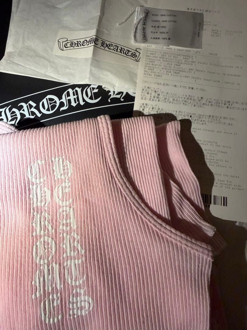 CHROME HEARTS ピンク Tバー スクリプト ロゴ タンクトップ