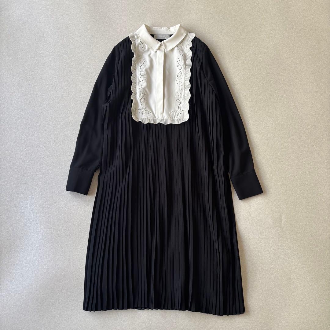 【美品】セルフォード　Aラインプリーツワンピース　黒　36