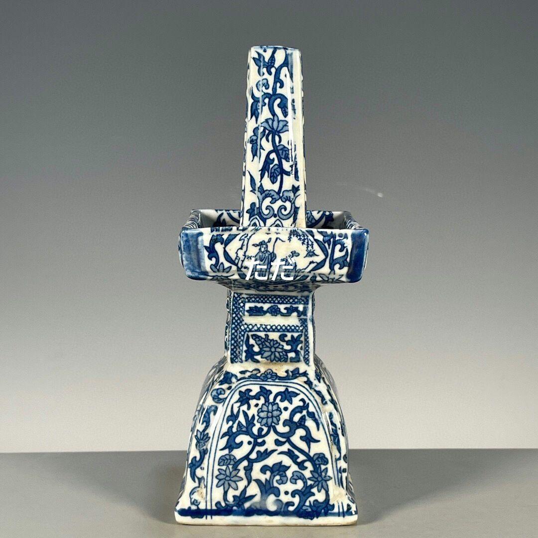 景徳鎮 青花人物故事燭台 陶磁器 装飾品 現代工芸品 美術品 置物