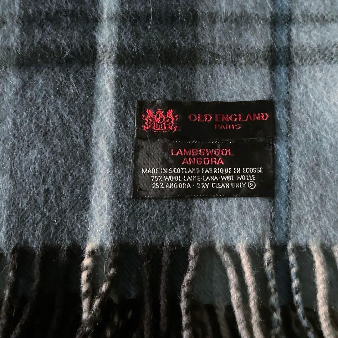 【美品】OLD ENGLAND アンゴラ チェック柄 大判 ストール マフラー