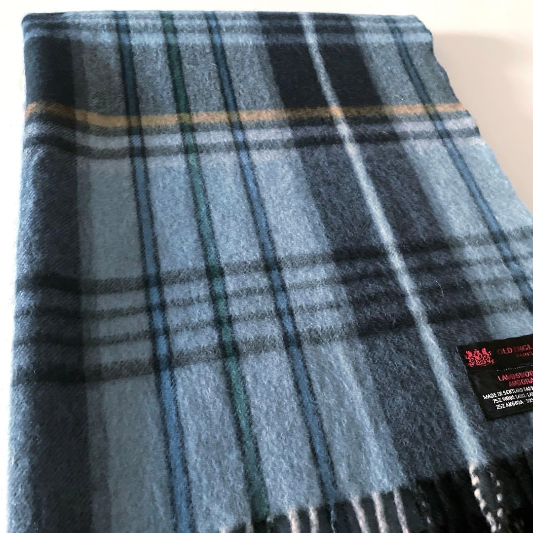 【美品】OLD ENGLAND アンゴラ チェック柄 大判 ストール マフラー