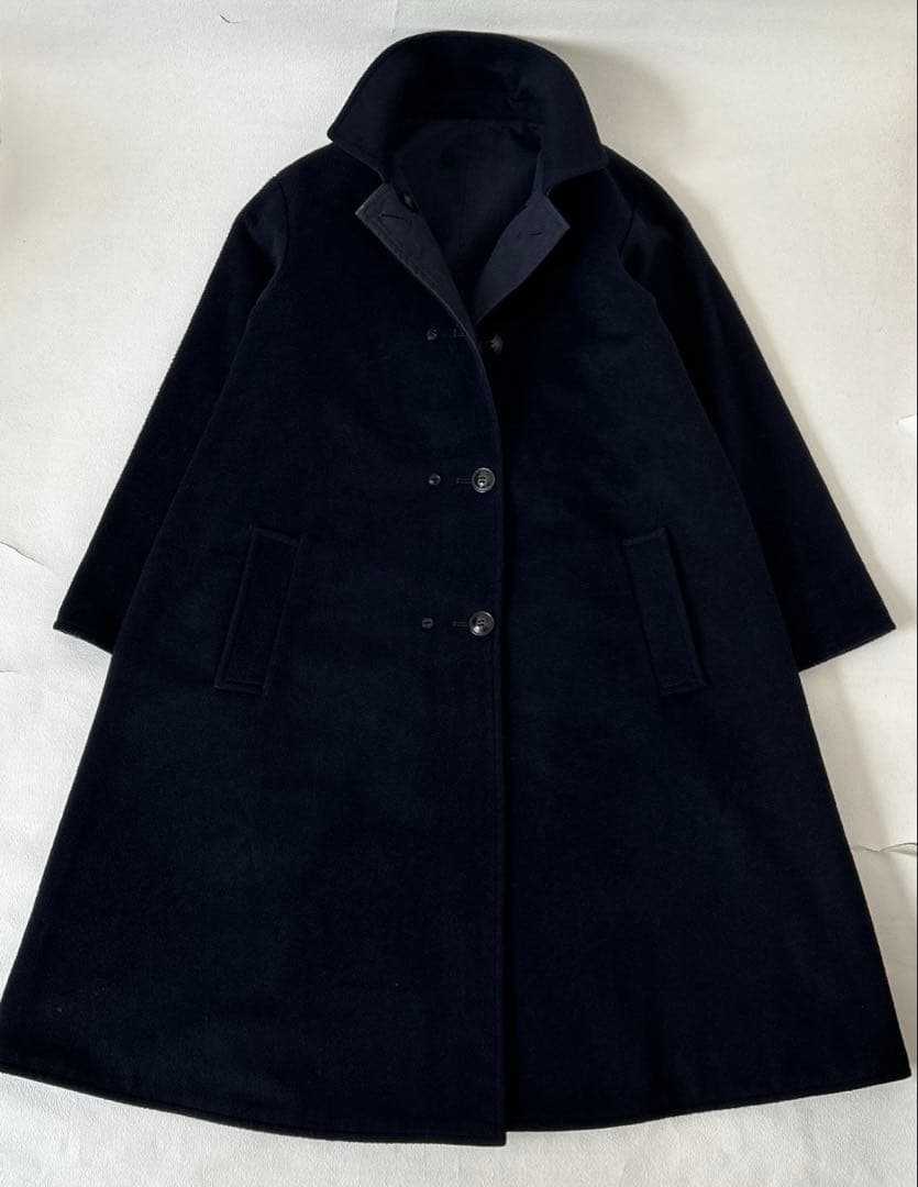 BEARDSLEY リバーシブルコート　ロング　ネイビー　Aライン　ウール　綿