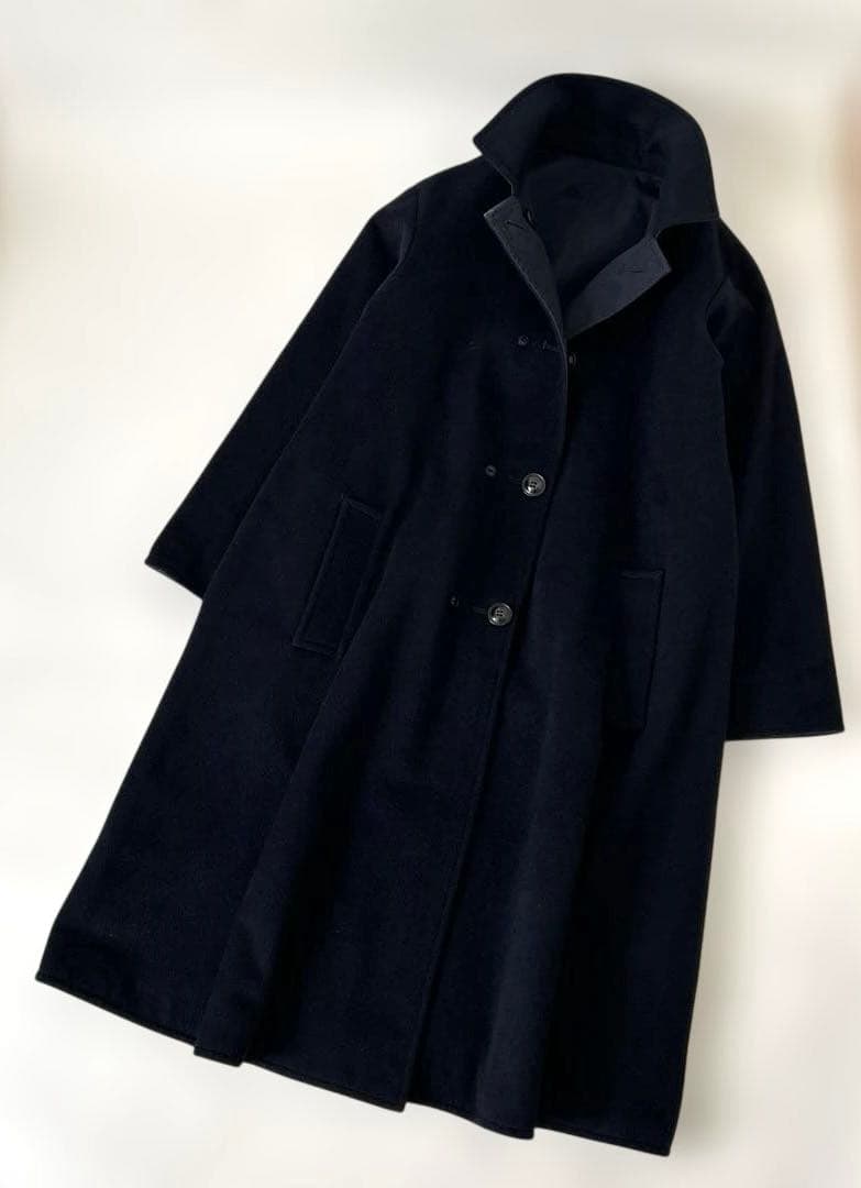 BEARDSLEY リバーシブルコート　ロング　ネイビー　Aライン　ウール　綿