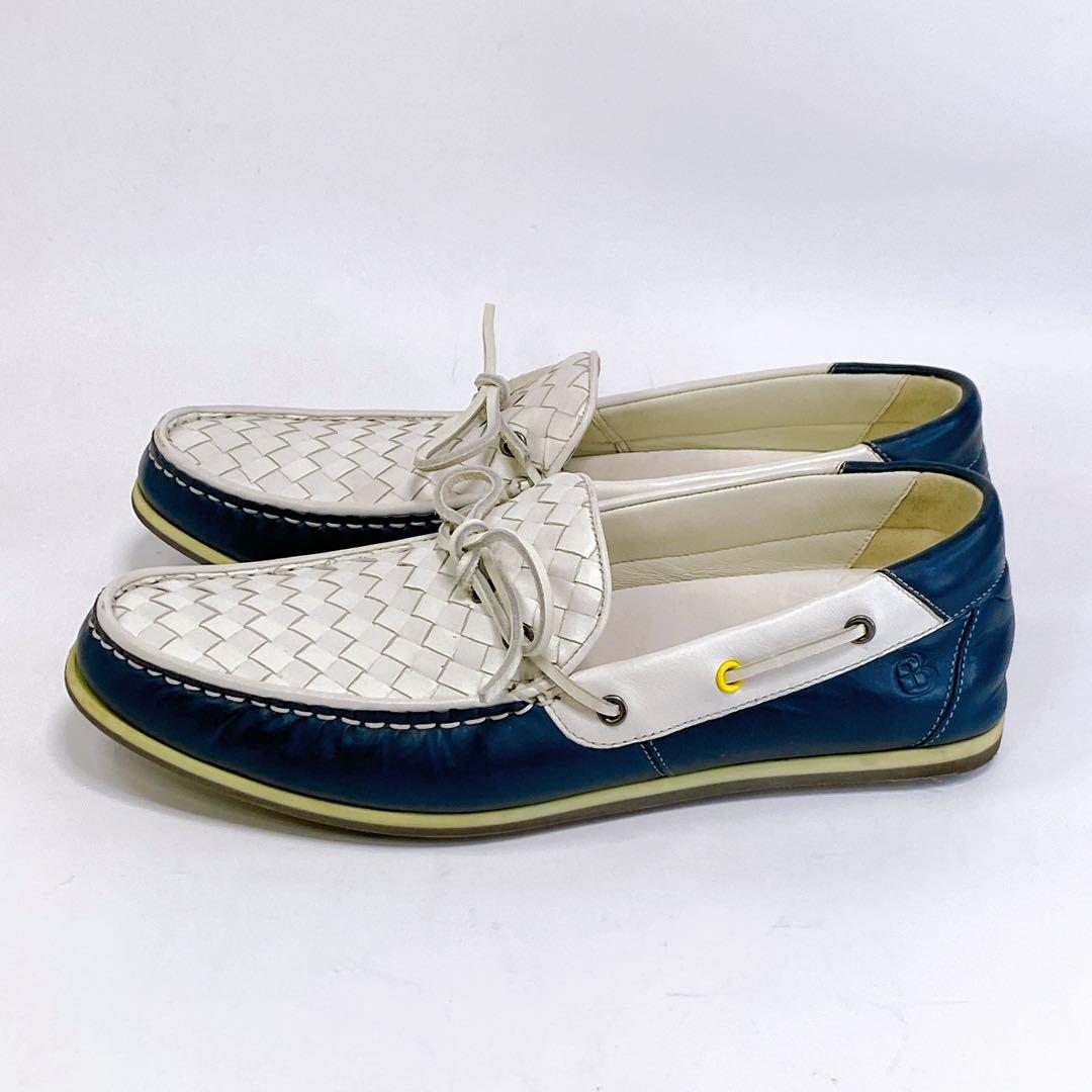 【美品】LANVIN en Bleu レザーデッキシューズ 24.5 白ネイビー