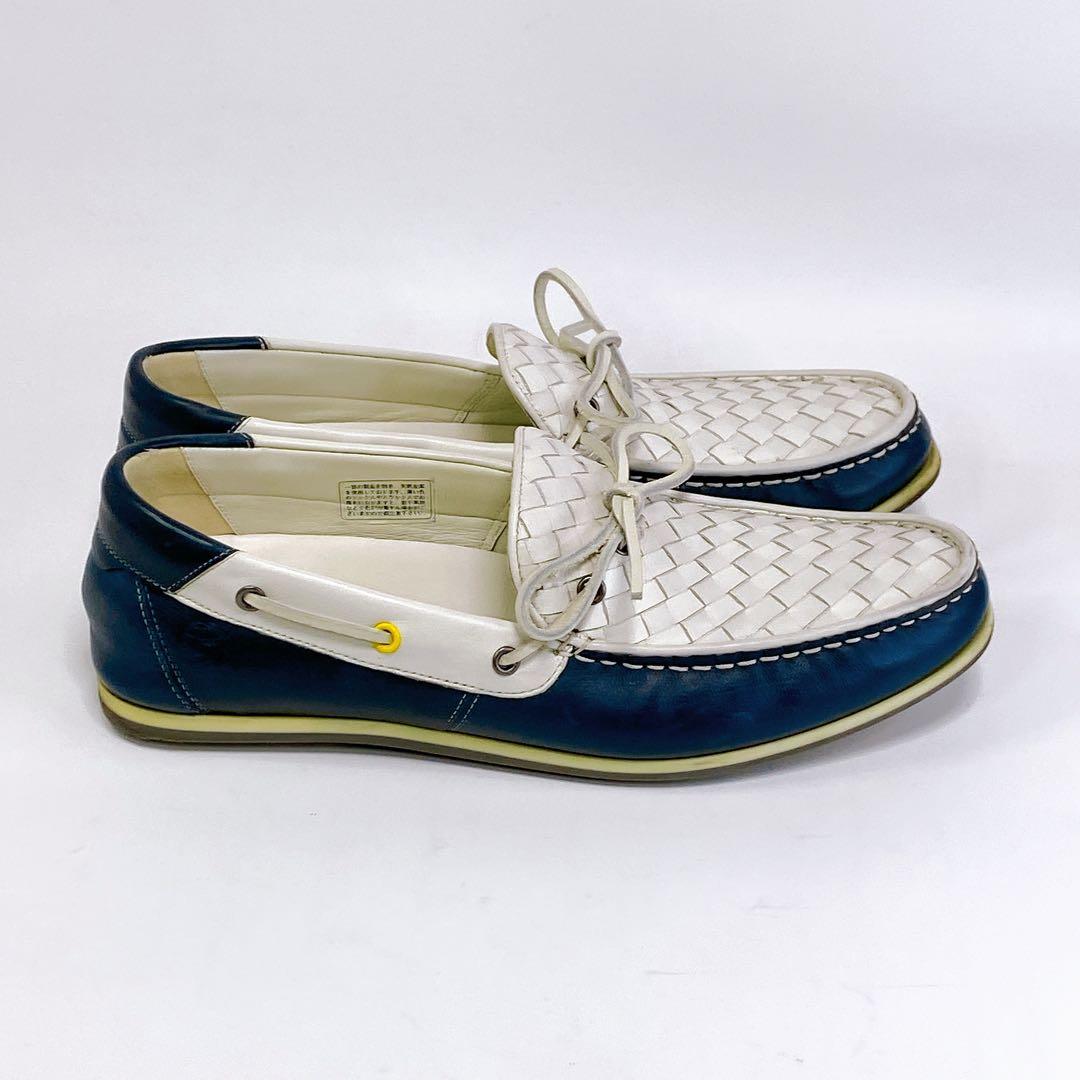 【美品】LANVIN en Bleu レザーデッキシューズ 24.5 白ネイビー