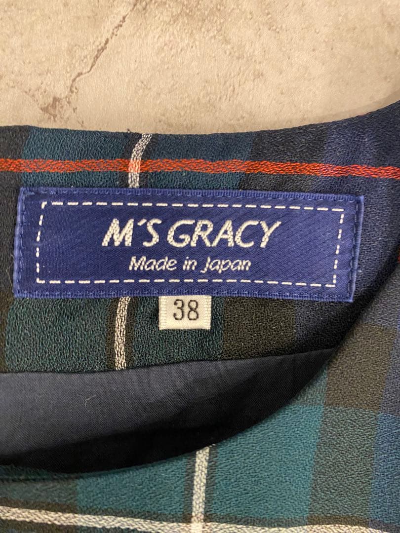 極美品M'S GRACYチェック柄ワンピース エムズグレイシー　膝丈　リボン付
