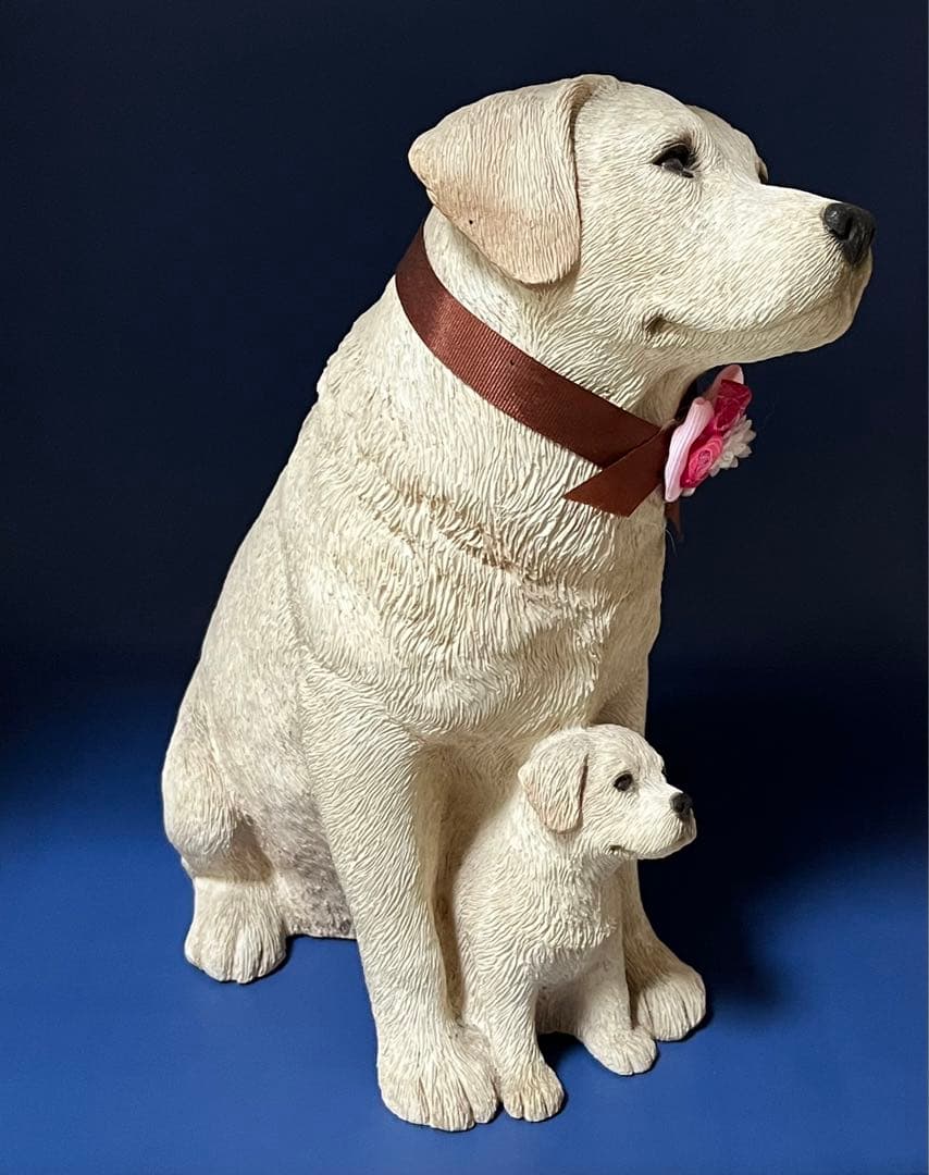 犬の親子　陶器置物/彫像　ラブラドール親子　アメリカ製　　サンドラ・ブルー
