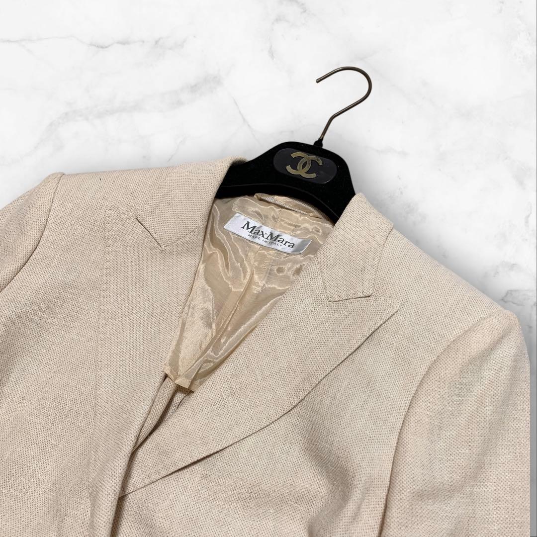 MAX MARA 春夏テーラードジャケット 麻100% 白タグ 刻印入りボタン