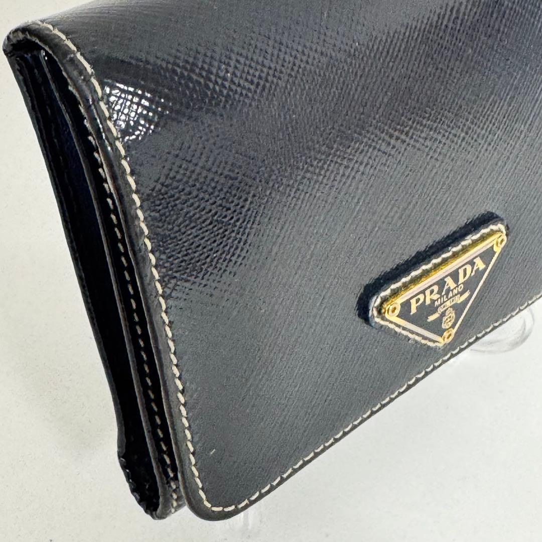 PRADA プラダ サフィアーノレザー 三つ折り財布 三角ロゴ 希少白ステッチ