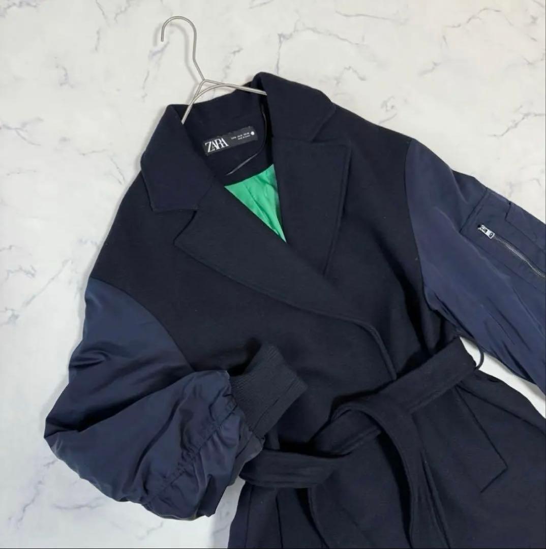 大人気完売 ZARA マッチングボンバーコート MA-1 ネイビー×グリーン Ｍ