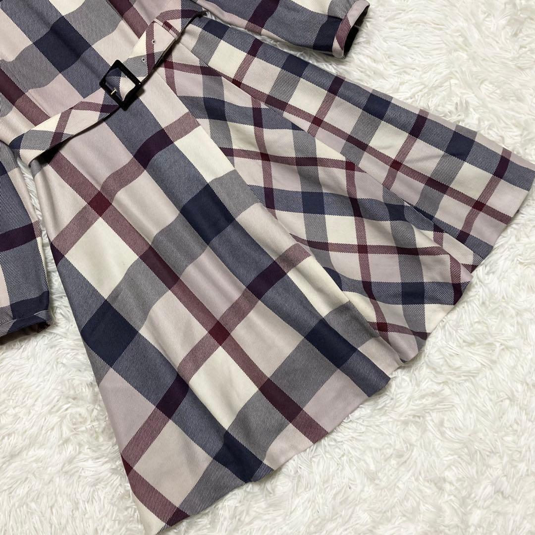 ブルーレーベルクレストブリッジ ワンピース Aライン チェック ベルト付 ウール