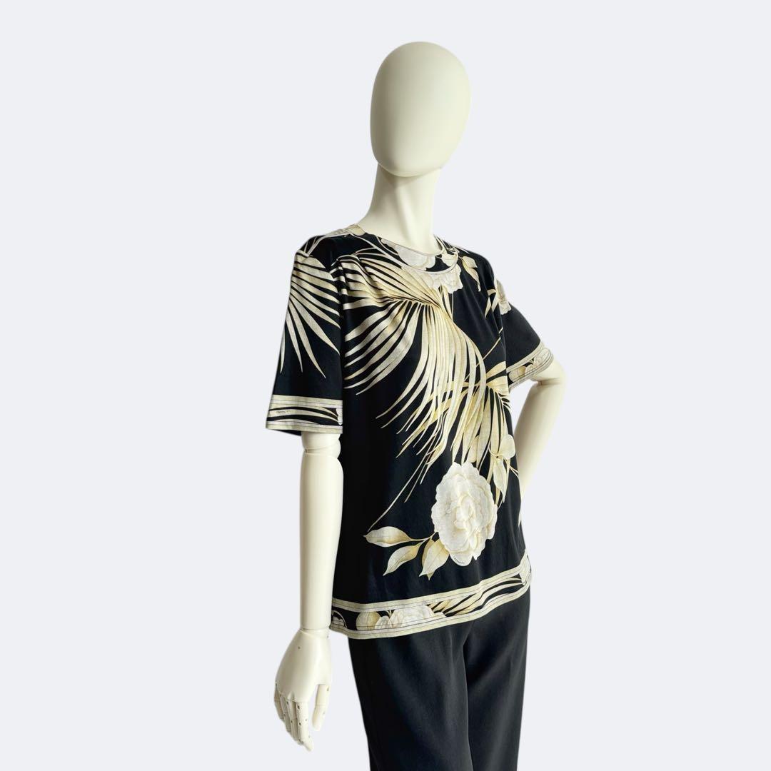 LEONARD レオナール カットソー Tシャツ 半袖 ブラック 花柄 綿 黒色
