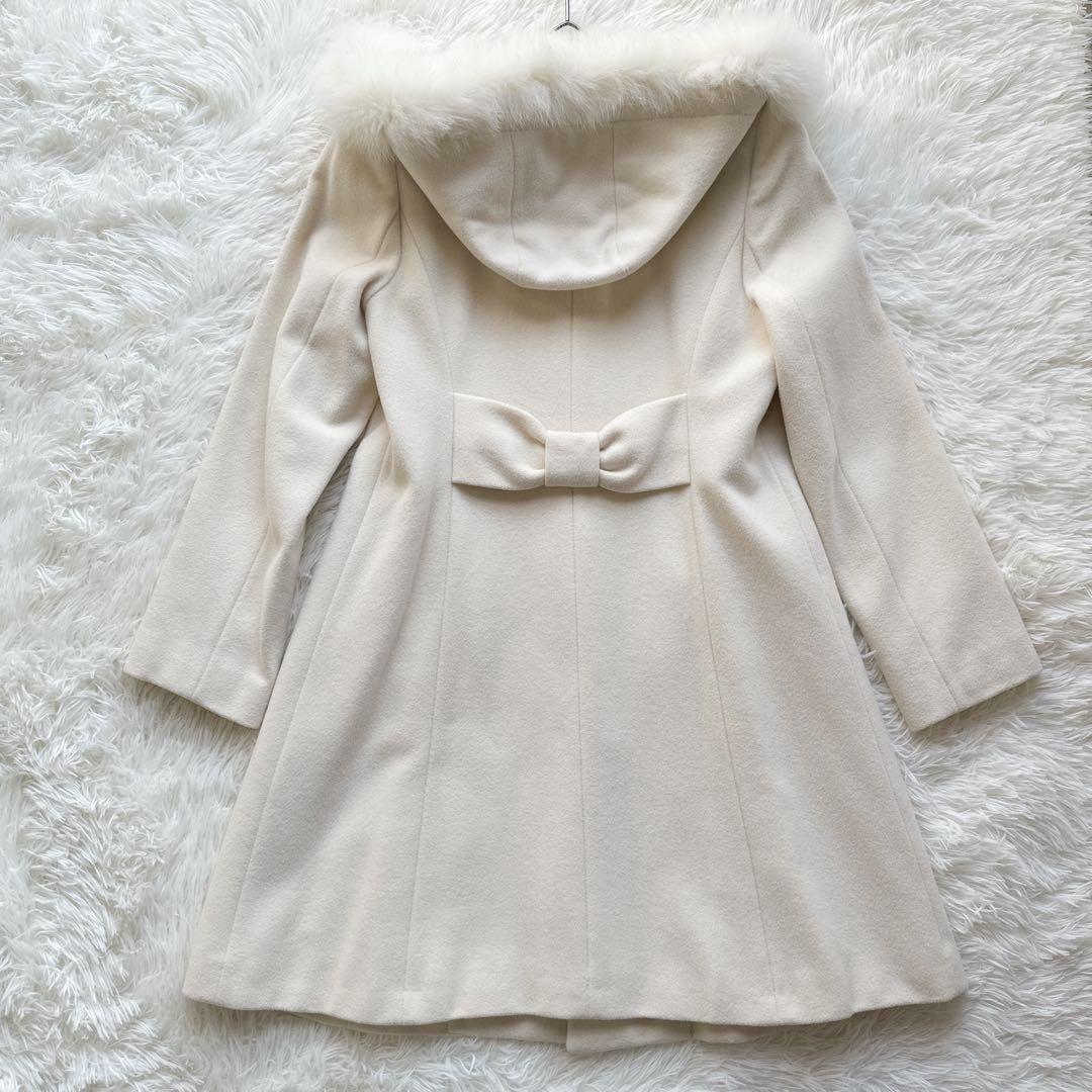 美品 LAISSE PASSE フォックスファー フードコート 38 アイボリー