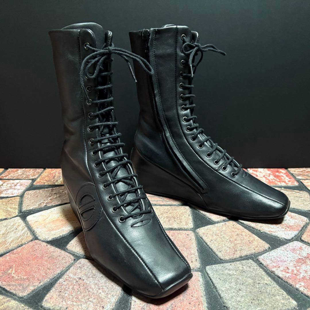 【美品】NO NAME 本革　ブーツ　15ホール ウエッジソール　23cm 黒