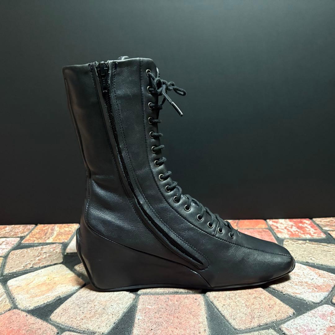 【美品】NO NAME 本革　ブーツ　15ホール ウエッジソール　23cm 黒