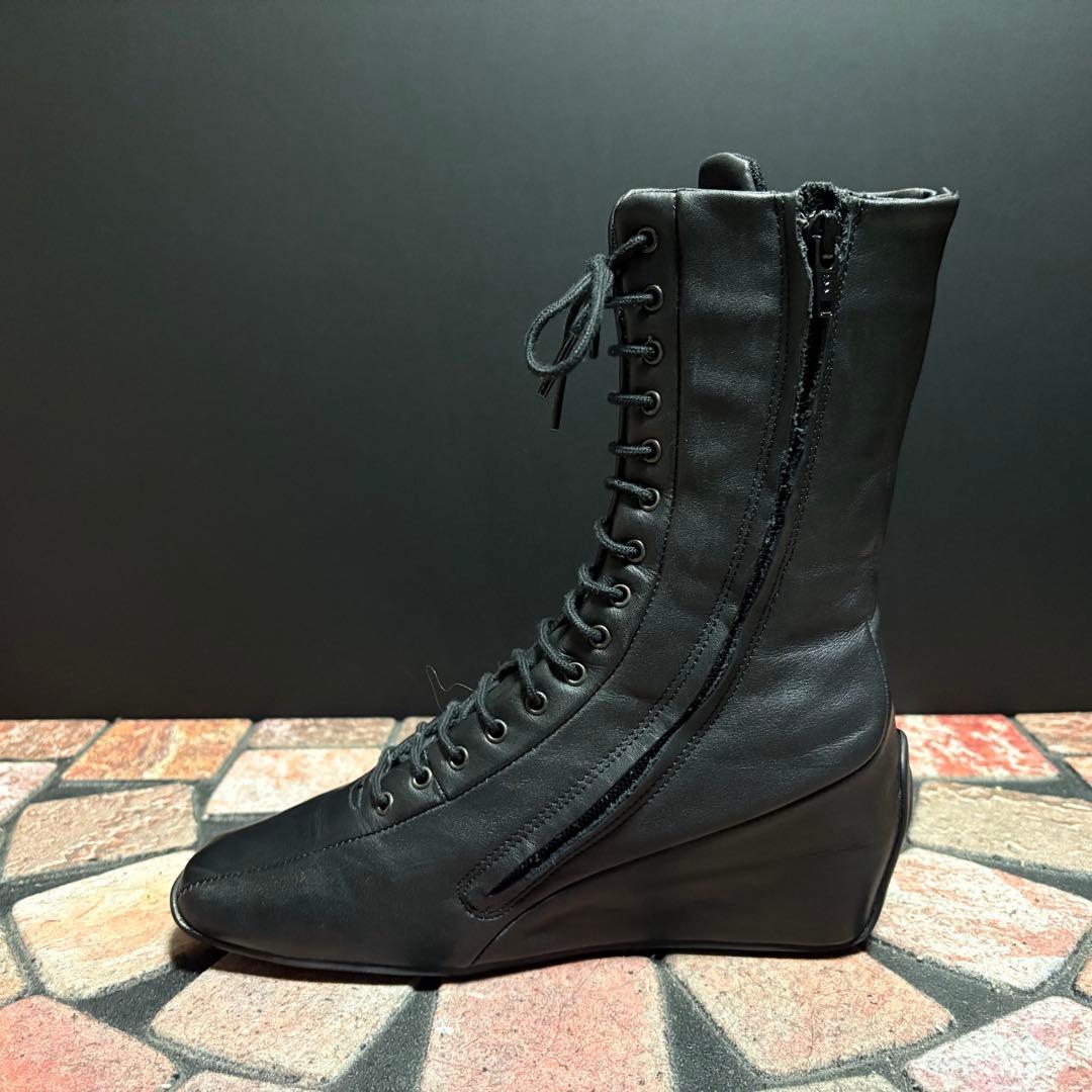 【美品】NO NAME 本革　ブーツ　15ホール ウエッジソール　23cm 黒