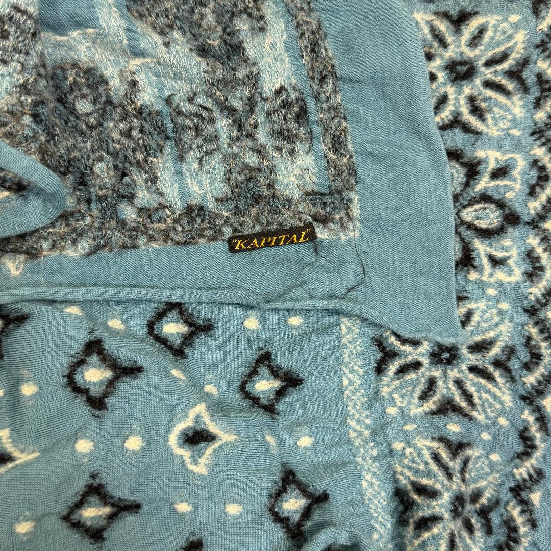 KAPITAL 刺繍デザイン スカーフ ストール 青