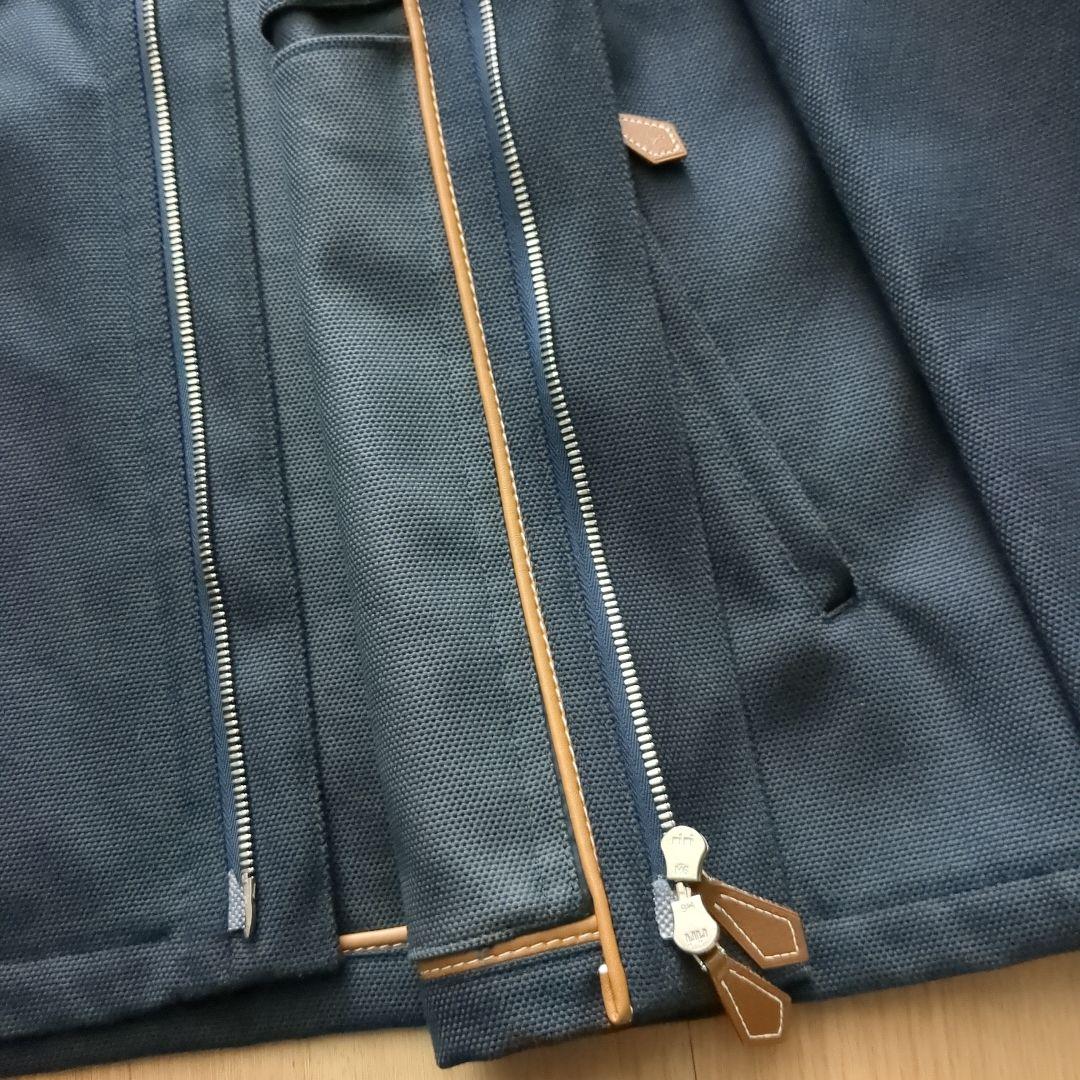 HERMES エルメス コットン　　レザーパイピング ジャケット　ほぼ未使用