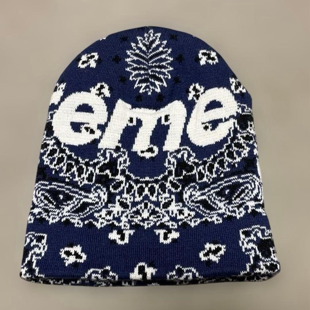 Supreme ネイビー バンダナ柄 ニット帽 値下げ可能。即購入OKです！！！